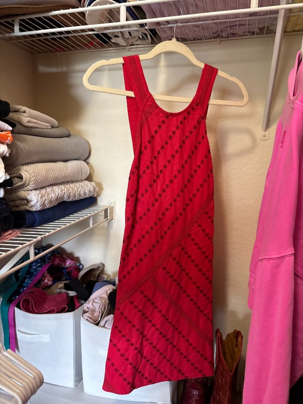 Free People red dress XS with floral embroidery